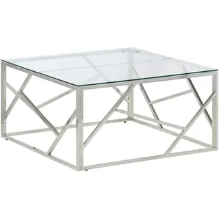 vidaXL Couchtisch Silbern Edelstahl und Hartglas