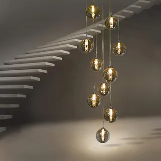 ZMH Pendelleuchte 10 Flammig Grau Pendelleuchte Leuchte Höhenverstellbar Glas Pendelleuchte Für Wohnzimmer Schlafzimmer Küche - Grau