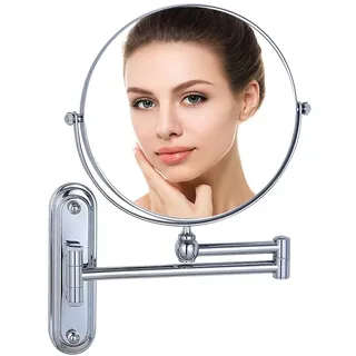 DOWRY Kosmetikspiegel Wandmontage,Vergrößerungsspiegel 10-Fach,Schminkspiegel Ausziehbar,Rasierspiegel Wand,Doppelseitiger Spiegel,Chrom,Ø20 cm