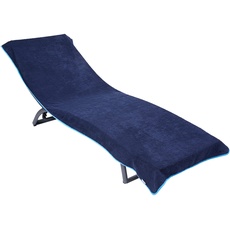 Sowel® Frottee Liegen Auflage, 100% Bio-Baumwolle, Strandtuch mit Kapuzenüberschlag, rutschfest für Strand- und Garten-Liegen, 220 x 85 cm, Navy/Blau