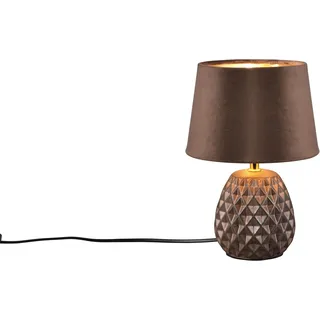 TRIO Leuchten Schreibtischlampe »ARIANA Tischleuchte exkl 1xE14 max40W Höhe 27cm Ø 18cm Nachttischlampe«, 1 flammig, Leuchtmittel E14   Leuchtmittel wechselbar, Struktur Keramik Samt Schirm innen gold,Tischlampe mit Schnurschalter, braun