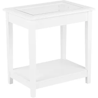 Beliani Beistelltisch weiß Glas MDF Platte 40 x 57 cm Nachttisch rechteckig Minimalistisch Sandinavisch - Weiß