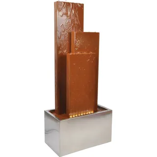 Köhko® Springbrunnen Chile Höhe 104 cm mit LED-Beleuchtung und 3 Wasserwänden aus Cortenstahl und Edelstahl Gartenbrunnen Zimmerbrunnen 32002 - Weiß
