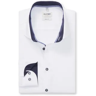 Businesshemd OLYMP "Level Five body fit", Herren, Gr. 42, N-Gr, bunt (weiß, blau, kontrastfarbene details), Web, Obermaterial: 97% Baumwolle, 3% Elastolefin, tailliert normal, runde 1-Knopf-Manschette verstellbar, Hemden Businesshemd