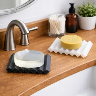 SHIMOYAMA Selbstentleerender Seifenhalter, 2 Stück, Silikon-Akkordeon-Seifenschale, Seifensparer, Pinselhalter für Aquarellpinsel, Schwämme, Badezimmer, Arbeitsplatte, Badewanne