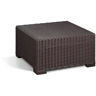 Allibert by Keter California Gartentisch aus Kunststoff, Beistelltisch für Garten, Terrasse & Balkon, runde Rattanoptik, quadratisch, braun, 68 x 68 x 35 cm