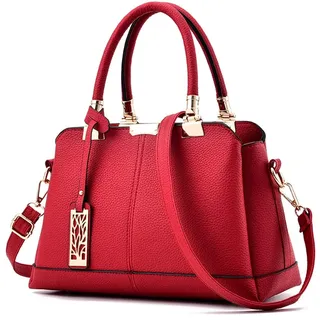 NICOLE & DORIS Damen Handtaschen Elegante Damen Tasche Designe Frauen Umhängetasche PU Weiche Ledertasche Tote Bag Mit Anhänger Rot