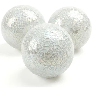 DomeStar Dekorative Kugeln für Schalen, 10,2 cm, weiße Kugeln, Glaskugeln für Tafelaufsatz, Schalen, Mosaikkugel für Heimdekoration, Esstisch, 3 Stück