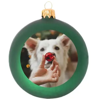 Weihnachtskugel individuell mit ihrem Text oder Foto - Ø 9cm aus Glas - Christbaumkugel mit Digitaldruck (Seidenmatt) (Grün, 1)