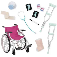 Our Generation – Rollstuhl für 46 cm Puppen – Krankeunhaus Spielzeug – Krücken, Stethoskop, Röntgenbilder und mehr – Puppenzubehör – Spielzeug für Kinder ab 3 Jahren – Heals On Wheels