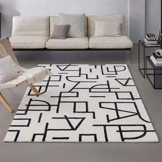 WECON HOME "Beatrice", rechteckig 13 mm Höhe Kurzflorteppich, Schurwolle, Konturenschnitt, handgetuftet, Wohnzimmer,
