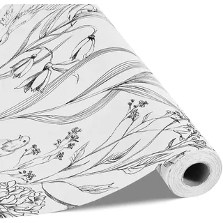 Vevor Tapete selbstklebend, 45 cm x 10 m, Wandtapete, weiße Klebefolie mit botanischem Blumenmuster, wasserfest, Möbelfolie, dekorative Vinylrolle für Schlafzimmer, Küche, Büro, Badezimmer
