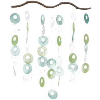 Muschel Mobile, Ethno Windspiel, maritimes Traumfänger, grün | Dekoratives Windspiel aus Bambus, Muschelplättchen, kleine Spiegelchen, handgefertigt, einzigartiges Design
