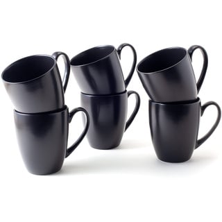 Hanseküche Kaffeebecher Set Groß – Kaffeetassen aus hochwertiger und massiver Keramik, große Henkel, große Becher, Coffee Mug, Tee Kakao, matt, Tassen, Becher (Schwarz, 6er Set)