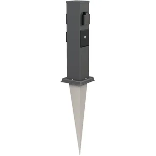 ledscom.de Garten-Steckdosen-Säule Polly mit Erdspieß für außen, IP44, 3-Fach, Smart Home, anthrazit, eckig, 38cm