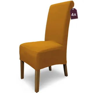 Scheffler Home Stuhlhussen Emma Cottina Kupfer-Braun 4er Set – Elastische waschbare Stuhlbezüge aus Baumwolle – Stuhlabdeckungen für Hochlehner Esszimmerstühle – Öko-Tex Zertifiziert
