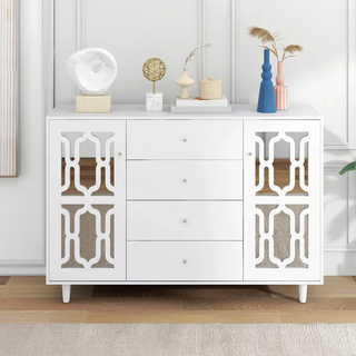 Stilvora Sideboard in Weiß Kommode mit Kristallgriffen für Wohnzimmer und Esszimmer, B147.5/T40/H102 cm , Holzwerkstoff , Rechteckig,Rechteckig , konisch , 147.5x102x40 cm , Kleinmöbel, Kommoden, Sideboards