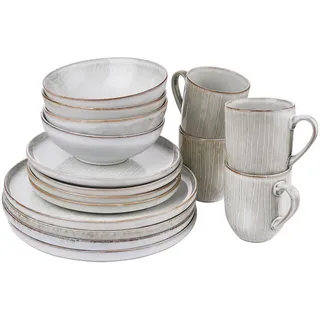 Butlers Geschirrset 16-tlg. Henley 4 Personen , Grau , Keramik , 29x32x35 cm , Geschirr, Geschirrsets