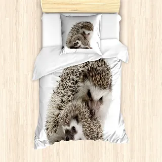 ABAKUHAUS Igel Mantele, Mutter Kinder Liebe, Milbensicher Allergiker geeignet mit Kissenbezügen, 135 cm x 200 cm - 80 x 80 cm, Brown Ivory - Braun, Beige