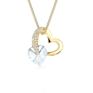 Silberkette ELLI "Halskette Herz Anhänger 925 Silber, mit Kristallen von Swarovski" Gr. 45, gold, Halsketten, Damen, Silber 925 (Sterlingsilber), Silberkette