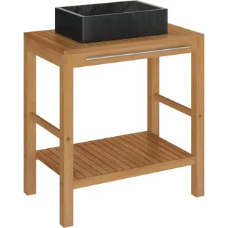 vidaXL Waschtisch Massivholz Teak mit Waschbecken Marmor Schwarz - Schwarz