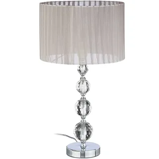 Relaxdays Nachttischlampe Kristall, Tischleuchte Kugel, Tischlampe grau, Schirm, HBT: 53 x 29,5 x 29,5 cm, klar/silber