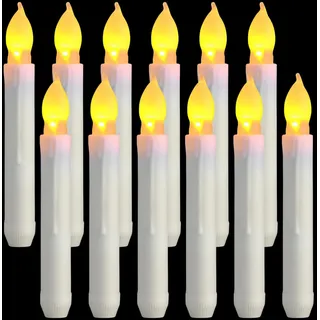 12 Stück LED kerzen flackernd: LED Stabkerzen, LED elektrische stabkerzen, Flammenlose Flackernde Batteriebetriebene, Schwebende Kerzen warmweißes Licht für Weihnachten Party Esstisch Dekoration