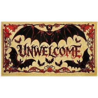 Unwelcome Fußmatte Halloween Outdoor Fledermaus Haustürmatte Gothic Teppich | Fußmatte für den Eingangsbereich, für den Innen- und Außenbereich, rutschfeste Bodenmatte für Haustür, Flur, Veranda