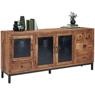 Landscape Sideboard , Braun, Schwarz , Metall , Mangoholz , massiv , Holz , 4 Fächer , 5 Schubladen , 185x85x40 cm , Beimöbel erhältlich, stehend , Holzmöbel, Kommoden Holz, Sideboards Holz