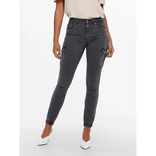 Cargohose ONLY "ONLMISSOURI REG ANK CARGO PNT NOOS", Damen, Gr. 34 (XS), Länge 30, grau, Web, Obermaterial: 98% Baumwolle, 2% Elasthan, unifarben, schmal knöchellang, Hosen Cargohose, mit Stretchsäumen