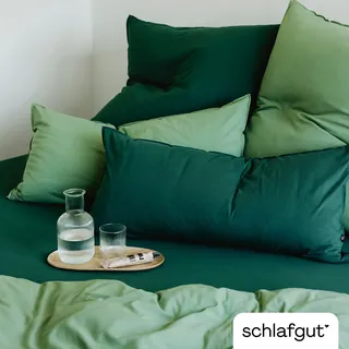 Bettwäsche SCHLAFGUT "Premium Knitted Jersey 2teiliges Bettwäscheset", grün mid, B/L: 135cm x 200cm, 1 Stk., 1 Stk., Jersey, B/L: 40cm x 80cm, 2, Jersey, Obermaterial: 95% Baumwolle, 5% Elasthan, Bettwäsche, Bettwäsche, Ton-in-Ton Reißverschluss, Bio-Baumwolle mit Elasthan, Uni, OEKO Tex
