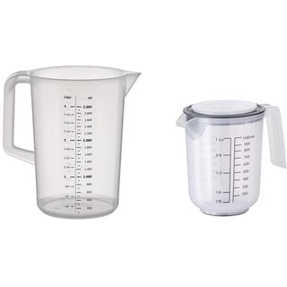 APS Messbecher 3 Liter, Ø 17 & Rührbecher mit Deckel - Messbecher mit Maßskalen für Flüssigkeiten, Zucker und Mehl/Volumen 1 Liter/Ø 12,5 cm/Höhe 16 cm/spülmaschinengeeignet