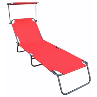 Ambia Garden Dreibeinliege , Rot , Metall, Textil , 55x24x185 cm , wetterfest, verstellbares Dach, klappbar, Rückenlehne verstellbar , Gartenmöbel, Gartenliegen, Sonnenliegen