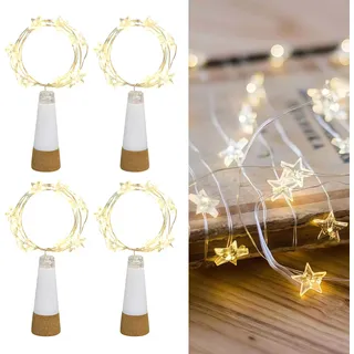 Esoes LED Flaschenlichter, USB betrieben Wiederaufladbar, 2 m 20 LED Lichterkette Sternenhimmel Zum DIY Weihnachten Halloween Partys Hochzeit Geburtstag (Sterne - 4pcs)