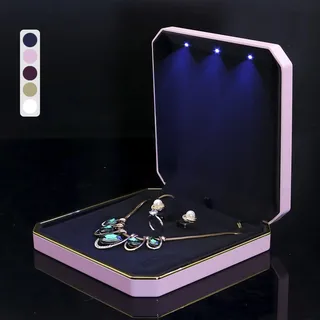 HSLFUAI LED Schmuckbox für Halskette – Große Geschenkbox mit Licht – Schmuckkästchen mit Samt-Innenfutter – Ideal für Hochzeit, Geburtstag, Valentinstag, Muttertag, Weihnachten