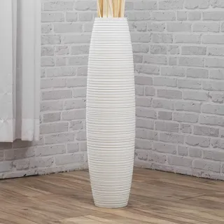 Leewadee Große Deko Bodenvase Für Dekozweige, Hohe Standvase Für Pampasgras, Design Holzvase, 90 cm, Weiß