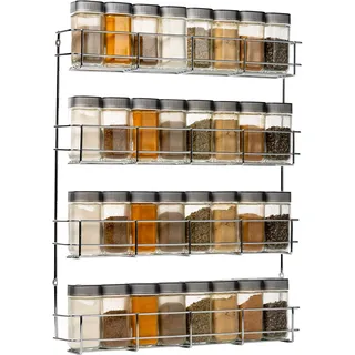 Copa Design Coninx Copa Gewürzregal Schranktür 4-Etagen Chrom - Gewürz Organizer hängend - Wand Spice Rack für 4x8 Gewürzgläser - Hängender Gewürzständer - Gewürzregal Küchenschrank – Küchenregal 50x40.5x6cm