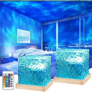 YeahBoom 2 Stück Wave Lamp,Wasserwellen Lampe,LED Sternenhimmel Projektor Kinder,Sternenhimmel Projektor mit 16 RGB Farbwechsel,LED Tischlampe aus Kristall,Rotierender Wasserwellen-Lampenprojektor