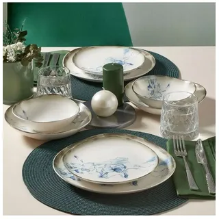 hermia concept Elegant 24-Piece Dinner Set, 100% Porcelain | Includes Service Plates, Bowls, Dessert Plates | Dishwasher & Microwave Safe | Perfect for Any Occasion