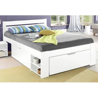 OTTO home »"HANNES " mit Schubladen und Regalen, Nachtschrank ausziehbar, stabil« mit Rollrost, aus massivem Kiefernholz, FSC®-zertifiziert, weiß,