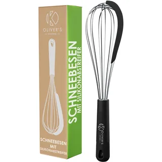 Oliver's Kitchen ® Ballon-Schneebesen Edelstahl mit integriertem Silikonschaber - Ideal zum Backen und Kochen - Spiralschneebesen - Komfortabler Griff - Einfach zu reinigen