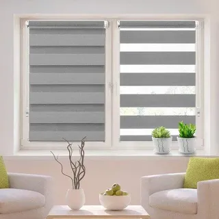 Doppelrollo Duo-Rollo, Klemmontage, ohne Bohren, für Fenster, lichtdurchlässig und verdunkelnd (55 x 130 cm (Stoffbreite: ca. 51 cm), grau) - Grau