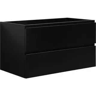 Badplaats Waschbeckenunterschrank Angela 90 x 48 cm Schwarz Matt - Hängender Badezimmerschrank mit 2 Schubladen, Vormontiert und mit Soft-Close - Schwarz
