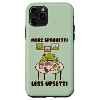 Hülle für iPhone 11 Pro Frosch genießt einen Teller Pasta, mehr Spaghetti, weniger Upsetti