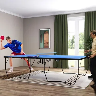 sportnow Tischtennisplatte Klappbar Tischtennistsich mit Netz, Rollen, 2 Tischtennisschlägern und 3 Bällen, Stahl, Blau, 274 x 152,5 x 76 cm
