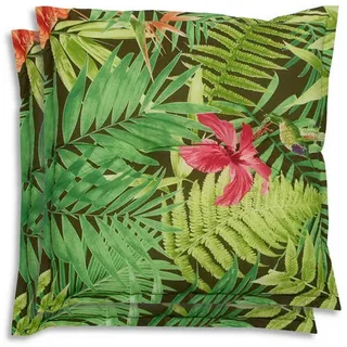 Hockerauflage 2Er-Set , Grün, Dunkelgrün, Hellgrün , Textil , 2-teilig , Blätter , Füllung: Schaumstoff, Vlies , 50x7x50 cm , Oeko-Tex® Standard 100 , pflegeleicht, hochwertige Qualität, langlebig, für den Außenbereich geeignet , Gartenmöbel, Gartenpolster & Auflagen, Gartenkissen