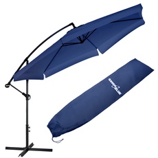 Bild GB377 Ampelschirm Ø 300 cm mit Kurbel Sonnenschirm mit Ständer Schirm Gartenschirm Neigbar Polyester UV-Schutz 350x250cm Kurbelschirm (Marineblau)
