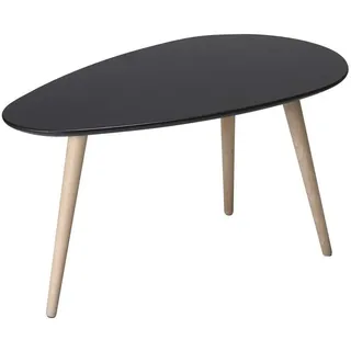 Ibbe Design Oval Rund Schwarz Couchtisch Modern Skandinavisch Retro Kaffeetisch Beistelltisch MDF Fly, Natur Massiv Buche Holz Beine, 75x43x39 cm