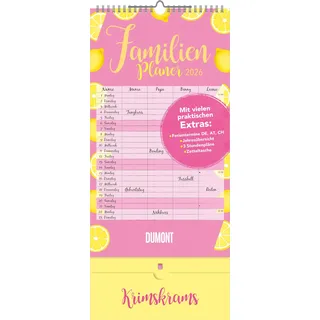 Dumont Kalenderverlag Familienplaner Krimskrams mit Tasche 2026 - 4 Spalten - Familienkalender 22x49 cm - mit Ferienterminen - Stundenplänen - Wandkalender - Wandplaner