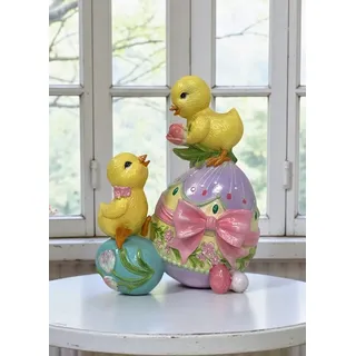 Farbenfrohe Goodwill Küken auf Osterei mit Schleife Retro Osterdeko 18x15cm NEU